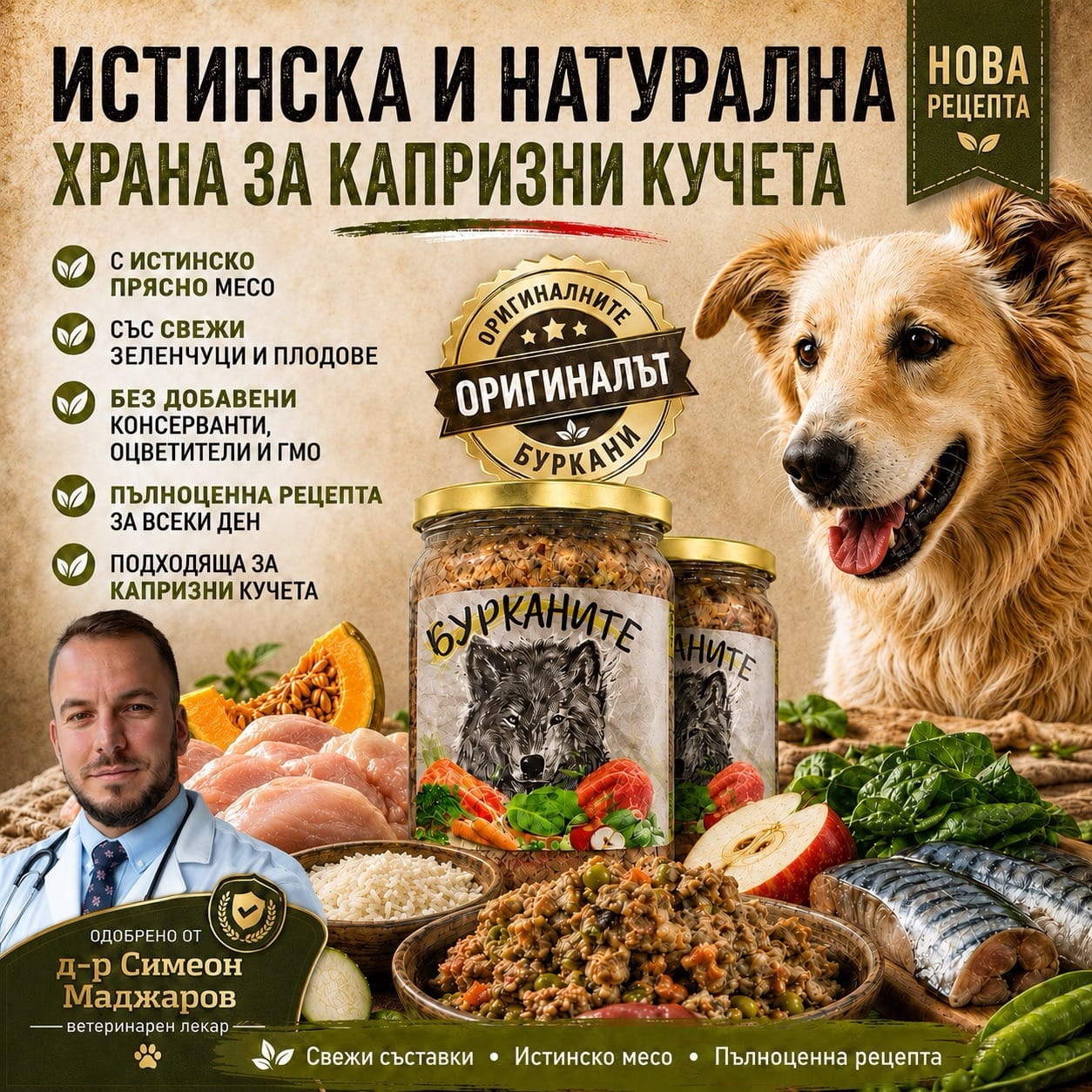Бурканите –храна за капризни КУЧЕТА 8бр х 500гр d-r Simeon Madzharov 