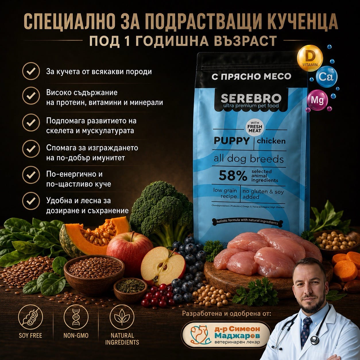 SEREBRO Puppy- Подрастващи кучета с Пиле и Говеждо d-r Simeon Madzharov 